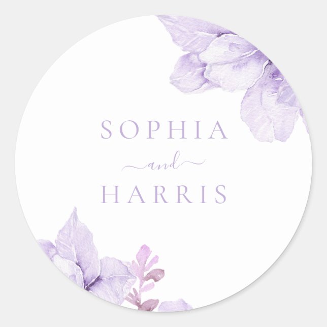 Pegatina Redonda Hermosa elegancia Boda Purple Floral (Anverso)