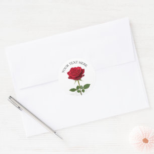 Pegatina Redonda Hermosa flor de rosa roja personalizada romántica
