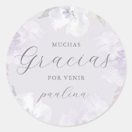 Pegatina Redonda Hermosa Floral Púrpura Quinceañera Gracias Nombre