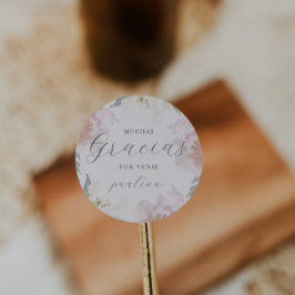 Pegatina Redonda Hermosa floral rosa Quinceañera Gracias Nombre