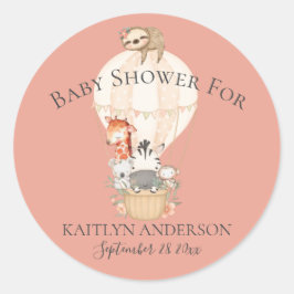 Pegatina Redonda Hermosa Globos Aerostáticos de Jirafa y Cebra para