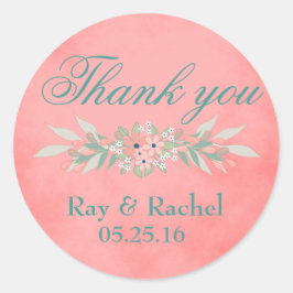 Pegatina Redonda Hermosa Gracias Floral Rosa