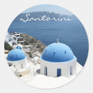 Pegatina Redonda Hermosa Grecia Santorini
