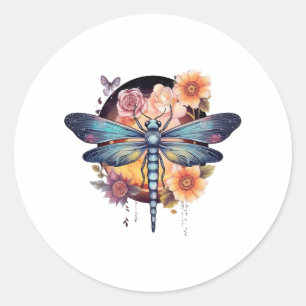 Pegatina Redonda Hermosa libélula