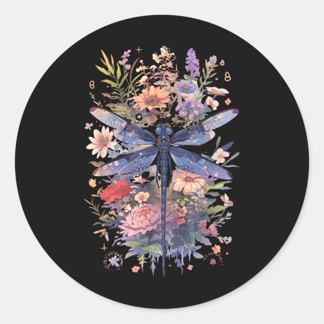 Pegatina Redonda Hermosa libélula acuarela Art Inspire Lover (Anverso)