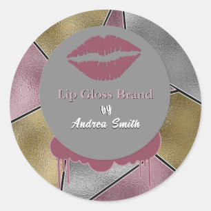Pegatina Redonda Hermosa marca cosmética con logotipo Gloss Lip Glo