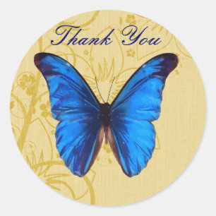 Pegatina Redonda Hermosa mariposa azul gracias arte vintage