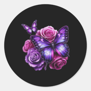 Pegatina Redonda Hermosa Mariposa Rosa Púrpura Amantes de las Marip
