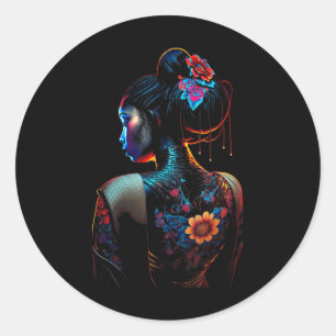 Pegatina Redonda Hermosa mujer negra Art Melanin Flores Geisha T