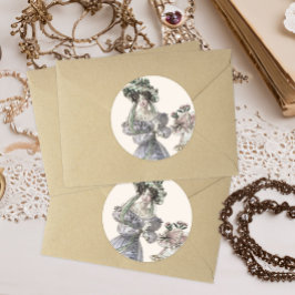 Pegatina Redonda Hermosa mujer ventilado en gran Gorra