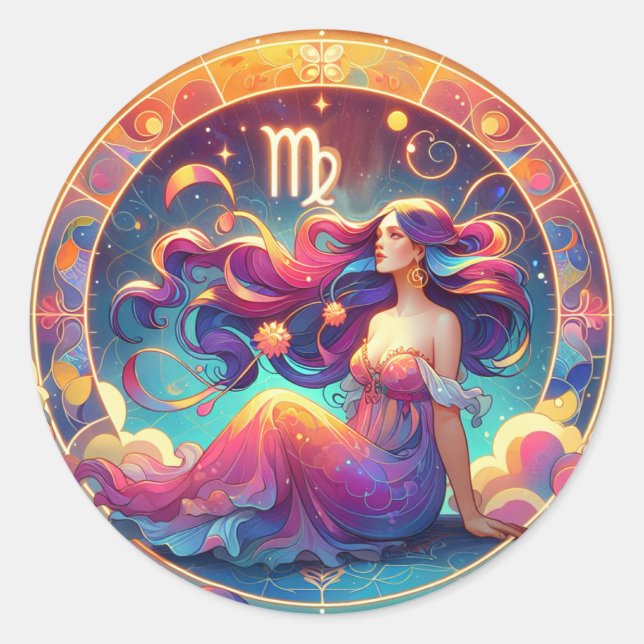 Pegatina Redonda Hermosa mujer virgo | Arte de Horoscopio (Anverso)
