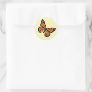 Pegatina Redonda Hermosa Naranja y monarca negra mariposa amarillo