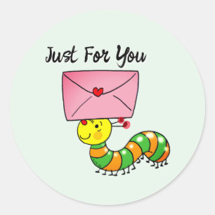 Pegatina Redonda Hermosa oruga con carta de amor solo para ti