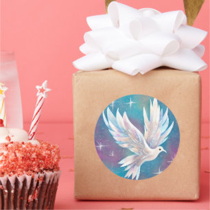 Pegatina Redonda Hermosa paloma de paz de Purpurina blanco