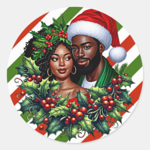 Pegatina Redonda Hermosa pareja negra Holly navidades escribieron a