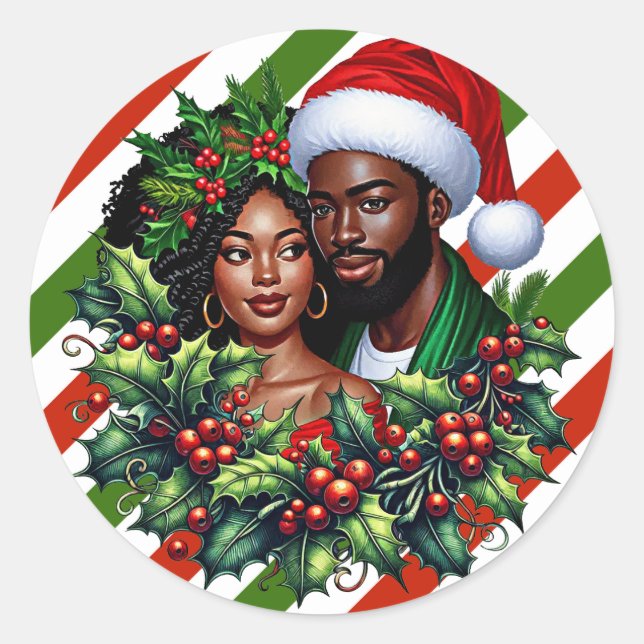 Pegatina Redonda Hermosa pareja negra Holly navidades escribieron a (Anverso)