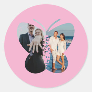 Pegatina Redonda Hermosa Personalizado de dos mariposas fotográfica