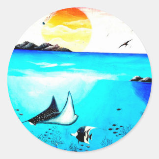 Pegatina Redonda Hermosa pintura submarina