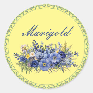 Pegatina Redonda Hermosa plantilla floral, personalizable,