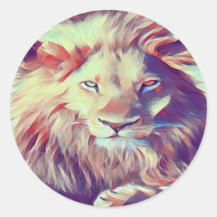 Pegatina Redonda Hermosa pose de león