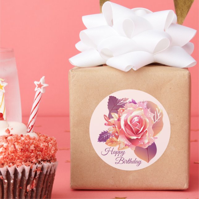 Pegatina Redonda Hermosa rosa rosa simple (Fiesta)