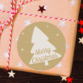 Pegatina Redonda Hermosa silueta de árbol de Navidad blanco y oro