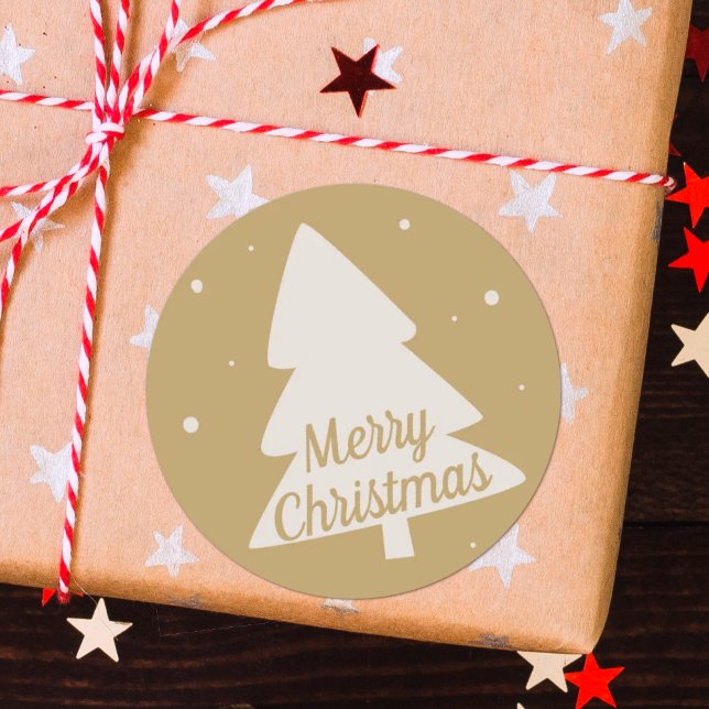 Pegatina Redonda Hermosa silueta de árbol de Navidad blanco y oro (Subido por el creador)