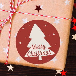 Pegatina Redonda Hermosa silueta de árbol de Navidad rojo y blanco