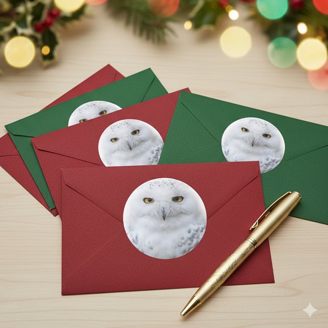 Pegatina Redonda Hermosa, soñadora y serena lechuza (Snowy Owl Sticker Cover Photo)