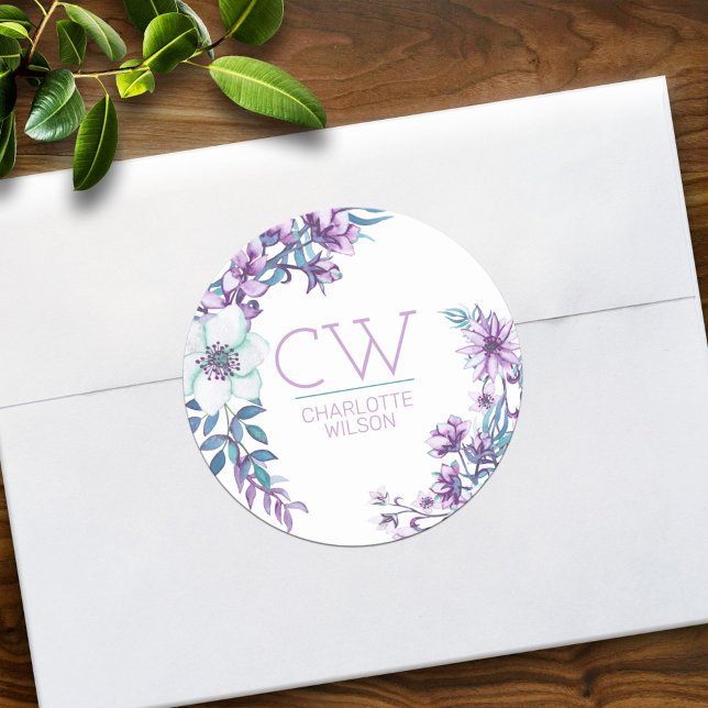 Pegatina Redonda Hermosas Flores Acuarela Rosa Personalizadas (Subido por el creador)