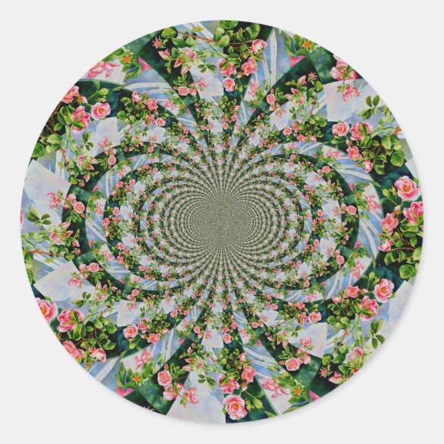 Pegatina Redonda Hermosas rosas rojas rosadas retro acuarela floral (Anverso)