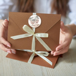 Pegatina Redonda Hermoso agradecimiento de lluvia de boda de Maripo