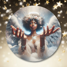 Pegatina Redonda Hermoso ángel norteamericano de origen africano