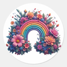Pegatina Redonda Hermoso arco iris con flores pastel