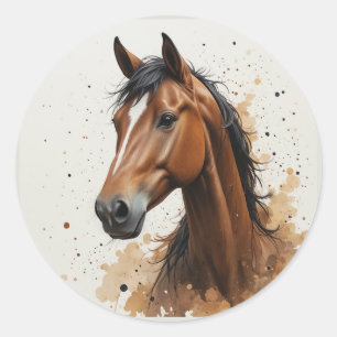 Pegatina Redonda Hermoso Arte de Animal Caballo Morgan