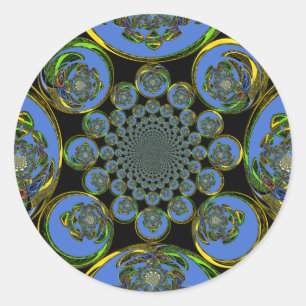 Pegatina Redonda Hermoso arte fresco azul real negro Kaleidoscope