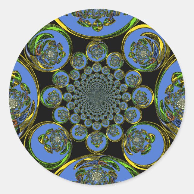 Pegatina Redonda Hermoso arte fresco azul real negro Kaleidoscope (Anverso)