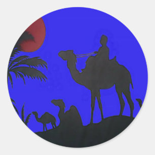 Pegatina Redonda Hermoso asombroso Camello Sunset Safari Art Print