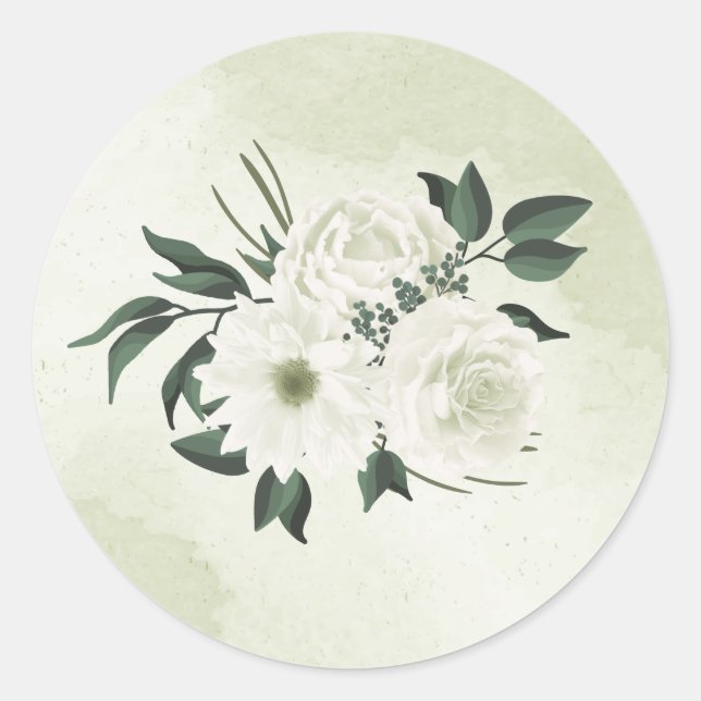 Pegatina Redonda hermoso boda de vegetación floral blanca (Anverso)