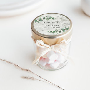 Pegatina Redonda Hermoso boda delicado de madera blanca de eucalipt