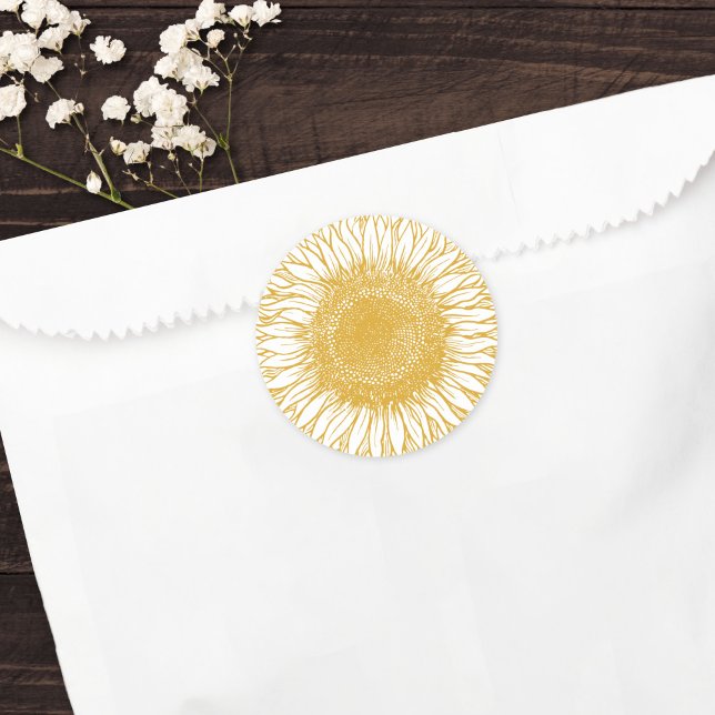 Pegatina Redonda Hermoso Boda elegante de otoño de girasol amarillo (Subido por el creador)