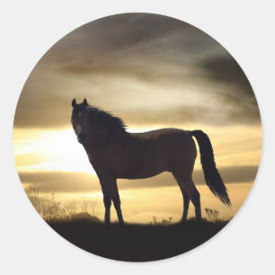 Pegatina Redonda Hermoso caballo en Pegatinas Golden Sunset