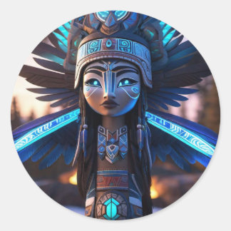 Pegatina Redonda Hermoso Chica nativo
