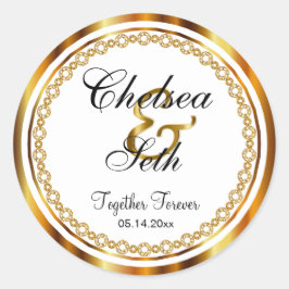 Pegatina Redonda Hermoso día de bodas en oro, diamantes de imitació