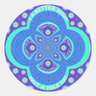 Pegatina Redonda Hermoso diseño de la flora de Mandala azul african