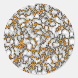 Pegatina Redonda Hermoso diseño de textura de mármol blanco y dorad