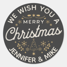 Pegatina Redonda Hermoso diseño vintage de Navidad