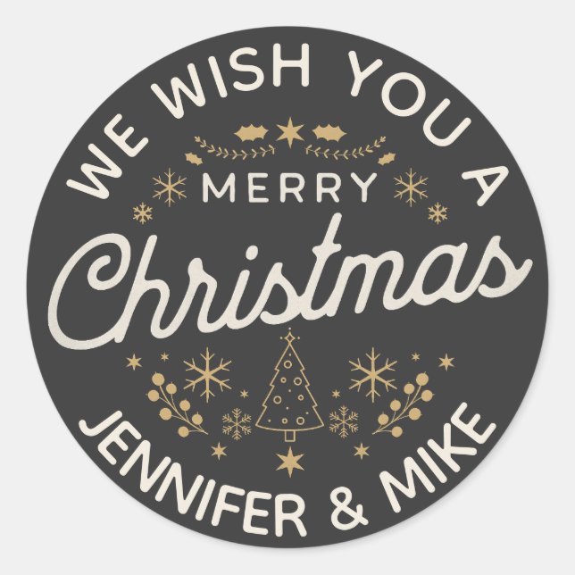 Pegatina Redonda Hermoso diseño vintage de Navidad (Anverso)