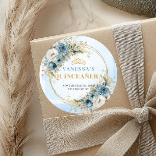 Pegatina Redonda Hermoso Favor de Quinceañera de Verde Polvoriento
