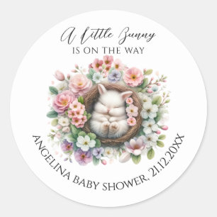 Pegatina Redonda Hermoso floral primavera bebé niña ducha